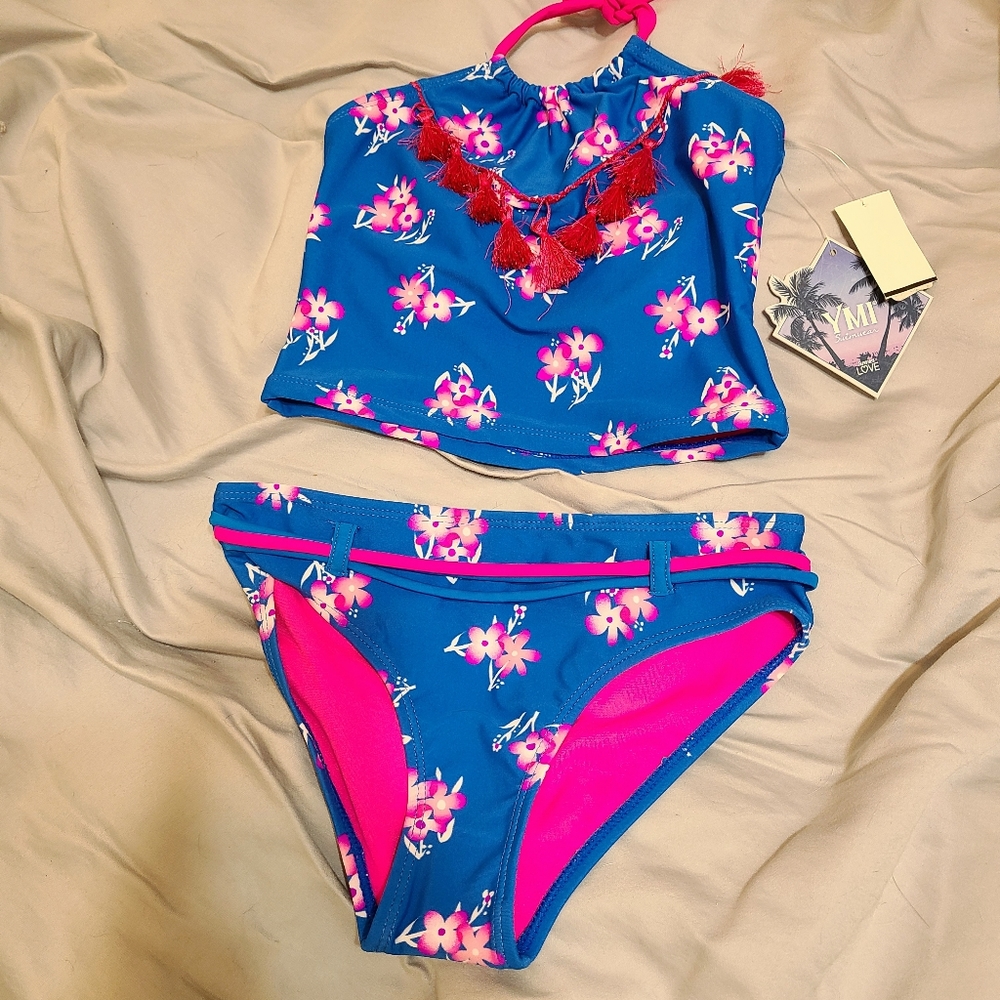 YMI blue floral halter top tankini set 7/8